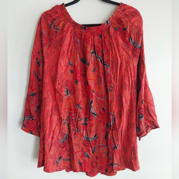 Cafe Marrakesh Red and Orange Abstract Floral Peasant Boho Top - Picture 2 of 7